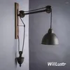 Vägglampa retro industriellt järn kreativt rep trä sconce el bar butik loft levande sovrum nostalgisk lång arm metallbelysning