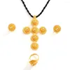 Collana Orecchini Set Colore oro Etiope Dubai Anello con ciondolo a croce grande Matrimonio Sposa Habesha Imposta regalo per feste africane