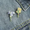 Broches Fleur Plante Bouquet Tournesol Pensée Émail Broches Exquis Petite Feuille Verte Épingles Cadeau Pour Fille Bijoux Personnalisés Chemise Badge