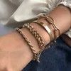 Perline 4 pezzi Punk Curb Braccialetti a catena cubana Set per le donne Miami Boho Braccialetti con ciondoli color oro spesso Braccialetti Gioielli di moda AccessorieL231114