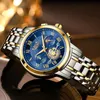 Wristwatches LIGE Mens Watches Top Brand Luxury Original Waterproof Quartz Watch for Man Gold Skeleton Style 24Hour Moon Phase Luminous Clock 231114