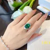 Vintage Lab Emerald Diamond Ring 100% Real 925 Sterling Silver Party Wedding Band Rings for Women Bridal Engagement Jewelry Gift