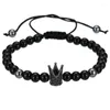 Charm Armbänder Mode Damen Herren 6mm Naturstein Perle Schwarz Zirkon Krone Flechten Makramee Luxuriöses Armband Einstellbare Pulseras