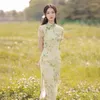 Roupas étnicas Mulheres elegantes Imprima flor Cheongsam Oriental Meninas Vestido de festa Vintage Manga curta qi pao ladras chinesas qipao