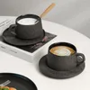 Cups Saucers 250ml Japanese Vintage Creative Black Ceramic Coffee And Elegant Handmade Latte Tea Cup Set Home Office Tableware