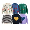 Uppsättningar Spring Autumn Children Sweater For Girls 100% Cotton Novely Heart Dot Striped Kid's Knit Sweater Casual Sport Sweaters 231114