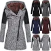 Women's Wool Blends Women's autumn and winter mid length hooded loose diagonal zipper woolen trench coat composite plush cotton jacket 231113