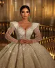 V Szyjka seksowna sukienki ślubne Ball Suknia Blask cekinowa z pełnym rękawem sukienka ślubna