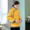 민족 의류 중국 한 해의 옷 여성 긴 소매 겨울 양털 따뜻한 두꺼운 노란색 청소 탑 FF2476
