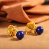 Dangle Earrings Uglyless Romantic Floral Studs For Womeb Blooming Flowers Natural Blue Lapis Brincos 925 Sterling Silver Jewel