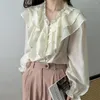 Blouses femininas Kitty alienígena M-l Retro Francês Mulheres Ruffles Sexy 2023 Trabalho de primavera Use Slim elegante Solid Mujer Office Lady Chic