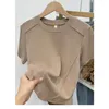 Women's T Shirts Solid Color Round Neck Short Sleeve Slim T-shirt Women 2023 Summer Foreign Air Age Reduction Tops
