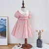 Girl Dresses Short Sleeve Smocked Dress Summer Toddler Girls Princess Party Birthday Handmade Vintage For 1-6 Years