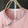 Ethnic Clothing Chinese Shirt Women Traditional Linen Clothes Mandarin Collar Cheongsam Top DD1483