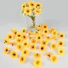 Fleurs décoratives 100 pièces tête de tournesol artificielle jaune Gerbera fleur décoration de mariage bricolage couronne cadeau gâteau boîte décor fête fournitures