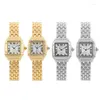 Наручные часы Последние продажи Женские модные часы Студенческие кварцевые квадратные женские стальные ремешки со встроенными бриллиантами