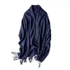 Очень мягкие осенне-зимние толстые шерстяные шарфы, шаль двойного назначения, темно-синее шелковое одеяло для женщин, модное