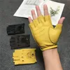 Gants à cinq doigts Fitness en peau de mouton pour hommes demi-doigt noir jaune café moto sans doigts gants en peau de cerf antidérapants confortables 231114