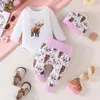 Set di abbigliamento Baby Girl Western Coming Home Abiti Stampa mucca Born Pagliaccetto Manica lunga Modello bestiame Pantaloni Cappello Set 0-18M