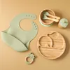 Cups Dishes Utensils 7pcs Bamboo Wood Dinner Plate Feeding Supplies Children's Tableware Suction Plate Bowl BPA Free Baby Stuff Newborn Accessories AA230413