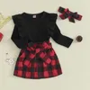 Ensembles de vêtements Enfant en bas âge bébé fille automne hiver jupe ensemble col roulé côtelé tricot à manches longues hauts solides pull Plaid flanelle jupe ensemble 231114