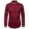 Casual shirts voor heren wit borduurwerk mandarijn kraag shirt heren 2023 merk lange mouw button up heren slank fit zakelijk mannelijk xxl