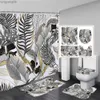 Rideaux de douche Feuilles tropicales ensemble de rideau de douche aquarelle plante Monstera feuille verte maison salle de bain décor tapis de sol tapis de bain couverture de toilette R231114