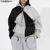 Herren Hoodies Sweatshirts Tops 2023 Koreanischer Stil Neue Männer Mode 2Color Patchwork Drstring Pullover Casual TechWear Kapuzenpullover Hoodies S-5XL zln231114