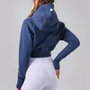 lu Womens Yoga Jacket Hooded Long Sleeves Outfit Solid Color Full Zipper Gym Jackets Shaping Waist Fitness Jogger Outfit Sportswear For Lady BFJ5004