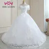 ثوب الزفاف الفاخرة من الكريستال ، وهو خط قبالة الكتف الأكمام القصيرة البيضاء ملونة القطار القطار ، فستان الزفاف ، سعر المصنع WX0268