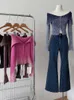 Tricots pour femmes Deeptown Y2K Esthétique Dégradé Cardigan Tricoté Femmes Coréen Sexy Hors Épaule Pull Vintage Slim Crop Tops Kpop Grunge