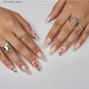 Faux ongles long dégradé tulipe rétro fleur Nail Art fini faux ongles presse sur les ongles avec de la colle chinois Ins Style charme femme élégante Q231114