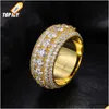 Band Rings Luxury 5 Rows Moissanite Ring Pass Diamond Tester 925 Sterling Sier Shiny Fashion Jewelry Rings Men Drop Delivery Jewelry R Dhwce
