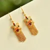 Dangle Earrings 925 Silver Lion Tassel Ancient Gold-plated National Wind With Hanfu Costume Antique For Ladies