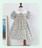 Girl Dresses Short Sleeve Smocked Dress Summer Toddler Girls Princess Party Birthday Handmade Vintage For 1-6 Years