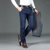 Men's Jeans Autumn Winter Denim For Plus Velvet Business Fashion Elastic Regular Fit Straight Pants Large Size