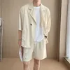 Herrenanzüge Sommer Dünner Anzug Männer Mode Soziales Herrenkleid Koreanisch Kurzarm Blazer / Shorts Zweiteiler Büro Formelle Sets