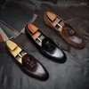 Dress Shoes Korean Style Outdoor Casual Fringe Handmade Sewing Round Toe Slip-On Genuine Leather Men Business Loafer 20230728