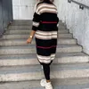 Kvinnors tröjor 2023 Spring Sticke Cardigan Women randig lapptäcke Autumn Winter Elegant Long Outterwear Maxi Y2K Sweater Coat Soft Jacket 231114