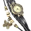 Orologi da polso Ly Women Retro Bracciale Orologio da polso Weave Wrap Faux Leather Butterfly Beads Pendant Chain FIF66Wristwatches Will22