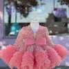 Girl Dresses Girls' Christmas Prom Dress 0-12 Years Old Sequin Long Sleeve Bow Birthday Party Fluffy Baby