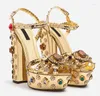 A114 Femmes Summer Sandals 2023 Shoes Gold Hollow Rhine-Drill 14cm High Heels Open Toe Thick Water Proo