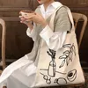 Sacs à provisions Simple ligne sac à bandoulière vente toile blanc marché féminin unique fourre-tout en tissu Shopper