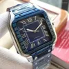 ساعات المعصم 2023 Top Brand Square Watches Men Automatic Mechanical Watch Business Blue Gold Bezel