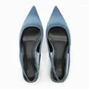 Sandals 2023 TRAF Blue Denim Slingback Pumps For Women Pointed Toe Kitten Heel Summer Heeled Heels Basic Office Lady Stiletto