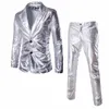 Mäns kostymer blazers mäns kostym Slim fit 2 -knapp 2 bit set fast glänsande fest guld silver svart kostym för män bröllop prom blazer jacka byxor 231113