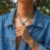 Ensemble de collier et boucles d'oreilles Vintage, bracelet de perles turquoise, Hip Hop, croix, chaîne de clavicule Simple, cadeau pour hommes, accessoires de fête