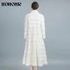 Kvinnors päls faux hdhohr 2023 högkvalitativa naturliga minkrockar långa med kjol kvinnor vinter riktiga vita smala varma jackor feamle 231114