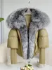 Damen Pelz Faux Winter Frauen Mantel Weiße Ente Daunenjacke Super Große Echte Silber Fuchs Kragen mit Strick Ärmel Mode Oberbekleidung 231113