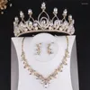 Necklace Earrings Set Baroque Vintage Crystal Pearls Leaf Bridal Rhinestone Tiaras Stud Crown Wedding Dubai Jewelry